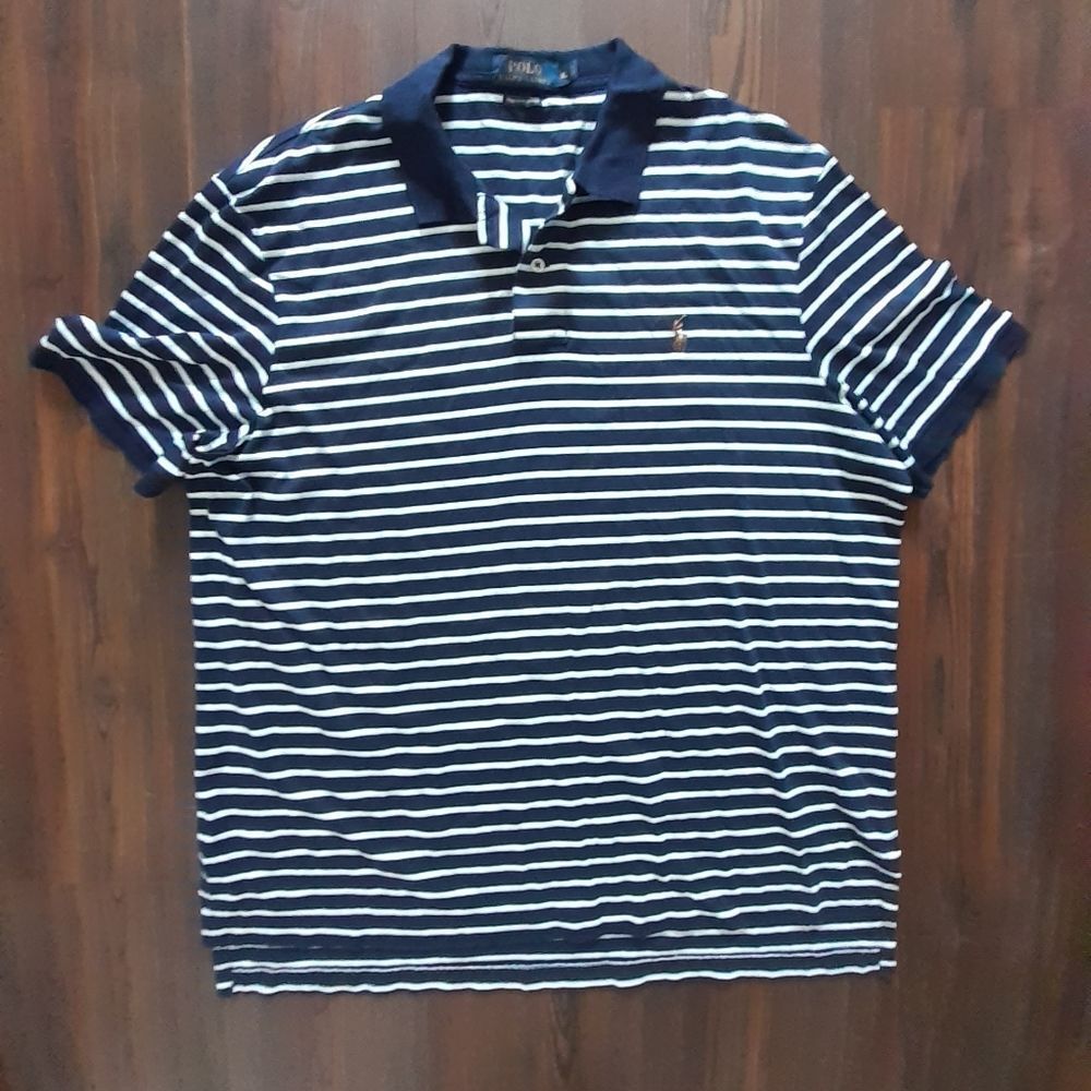 Polo Ralph Lauren Navy Striped Pima Soft Touch Polo SIZE XL